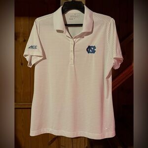 Nike Tour Performance UNC Tarheels Womens XL White Blue Striped Polo Shirt